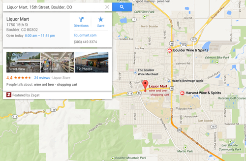Google Maps - Liquor Mart Page