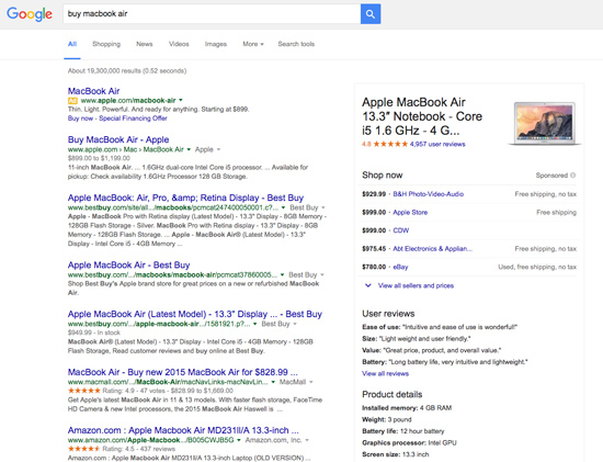 Google Adwords - Right Side is now Product Listing Information