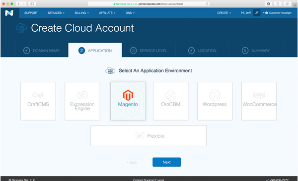 Select an application environment, such as Magento.