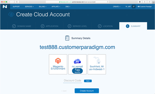 Confirm Cloud Hosting - Nexcess account setup: