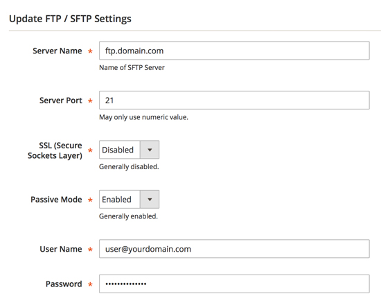 Screenshot - Update FTP / sFTP Settings - Click Here for Larger Screenshot >>