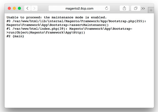 Magento 2.0 Developer Mode - Maintenance Mode displays more verbose errors. Screenshot.