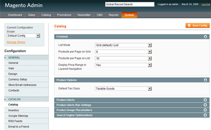 Magento Catalog eCommerce options - click for larger screenshot
