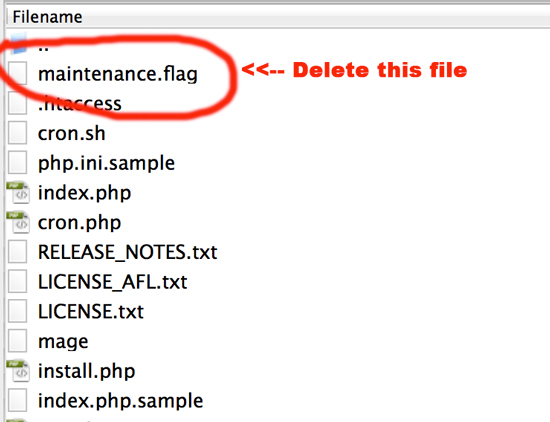 Delete Maintenance.flag file to return Magento Site Back to Normal