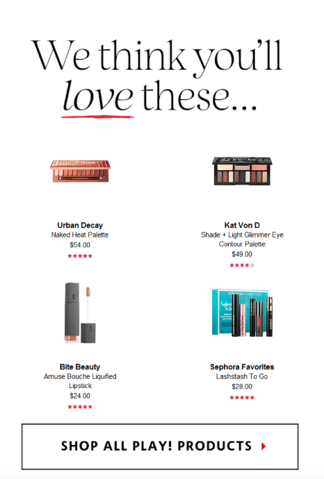 Sephora Play Email Personalized Suggestions