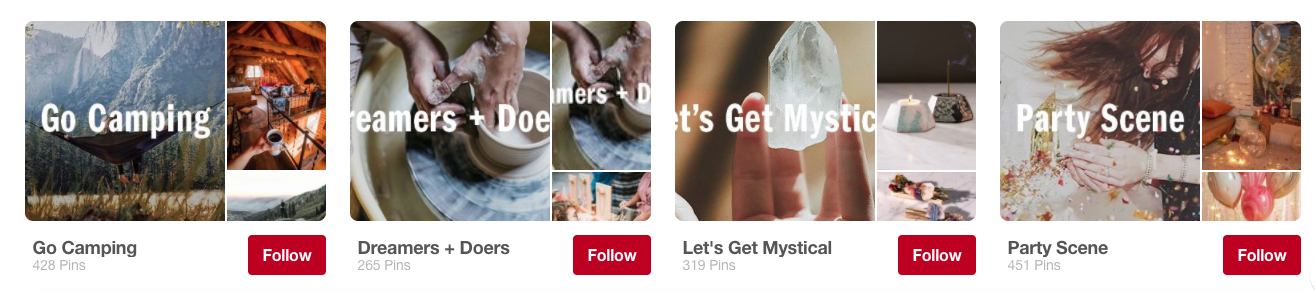Lifestyle related Pinterest boards