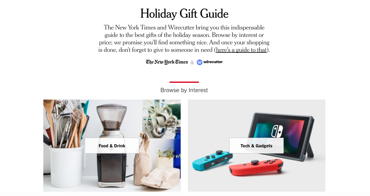 A section of the new york times dedicated to gift guides