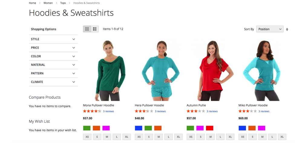 Final product on the front end category page with layered navigation