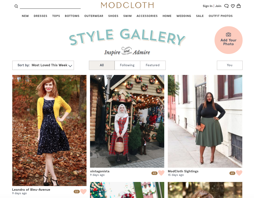 User Generated Content on ModCloth Style Gallery