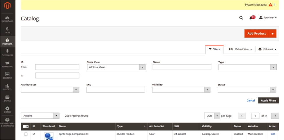 Use the filter options to easily search your Magento 2 catalog