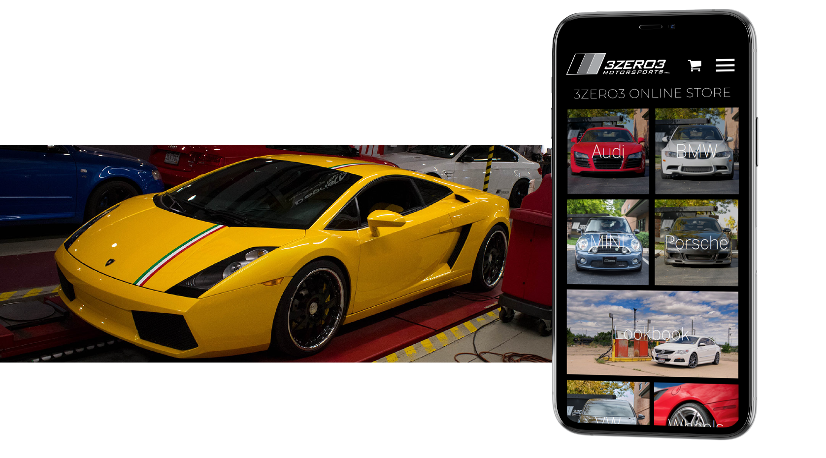 image of yellow lambo build and store mobile mockup