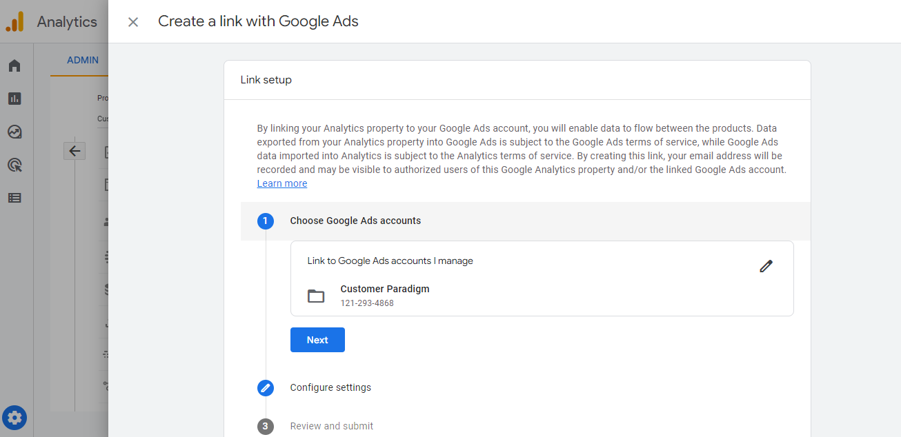 CREATE A LINK WITH GOOGLE ADS